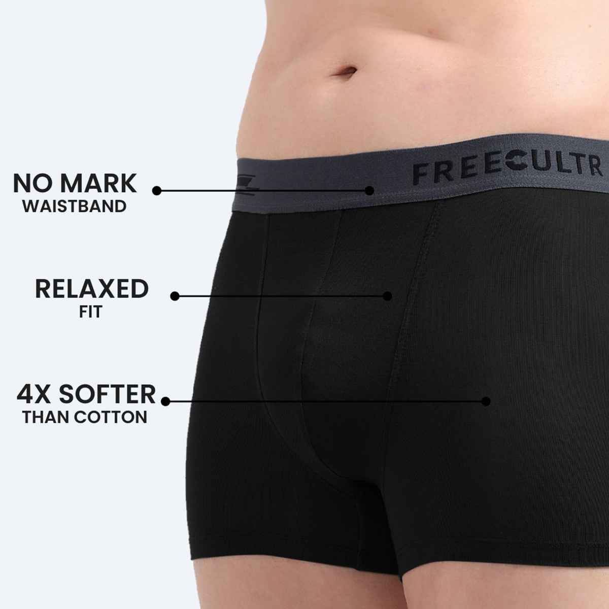 Freecultr Men's Underwear Micromodal Airsoft Trunk - Pack of 1 Pot Black - L