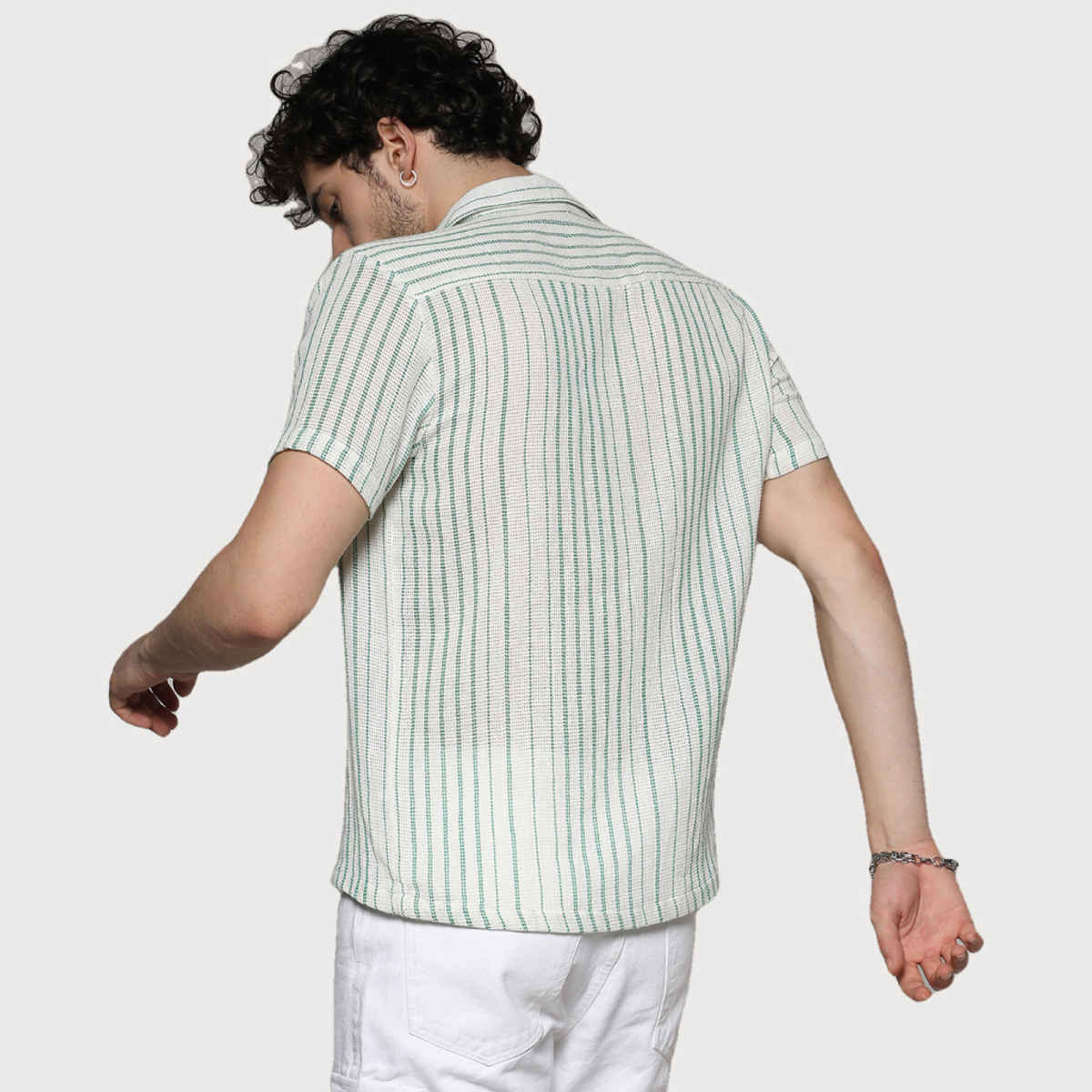 Campus Sutra Men's Unbalanced Striped Woven Shirt | White - M