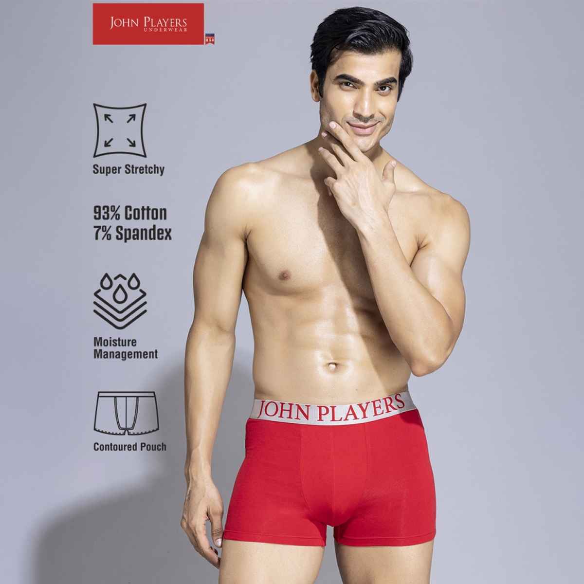 John Players Men's Classic Cotton Trunk | (JTK046M04) | Red - L