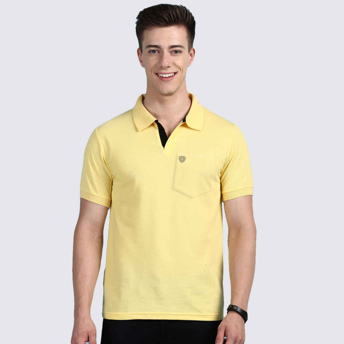 Lux Cozi Men's Solid Cotton Polo T-shirt with Pocket | Yellow - M