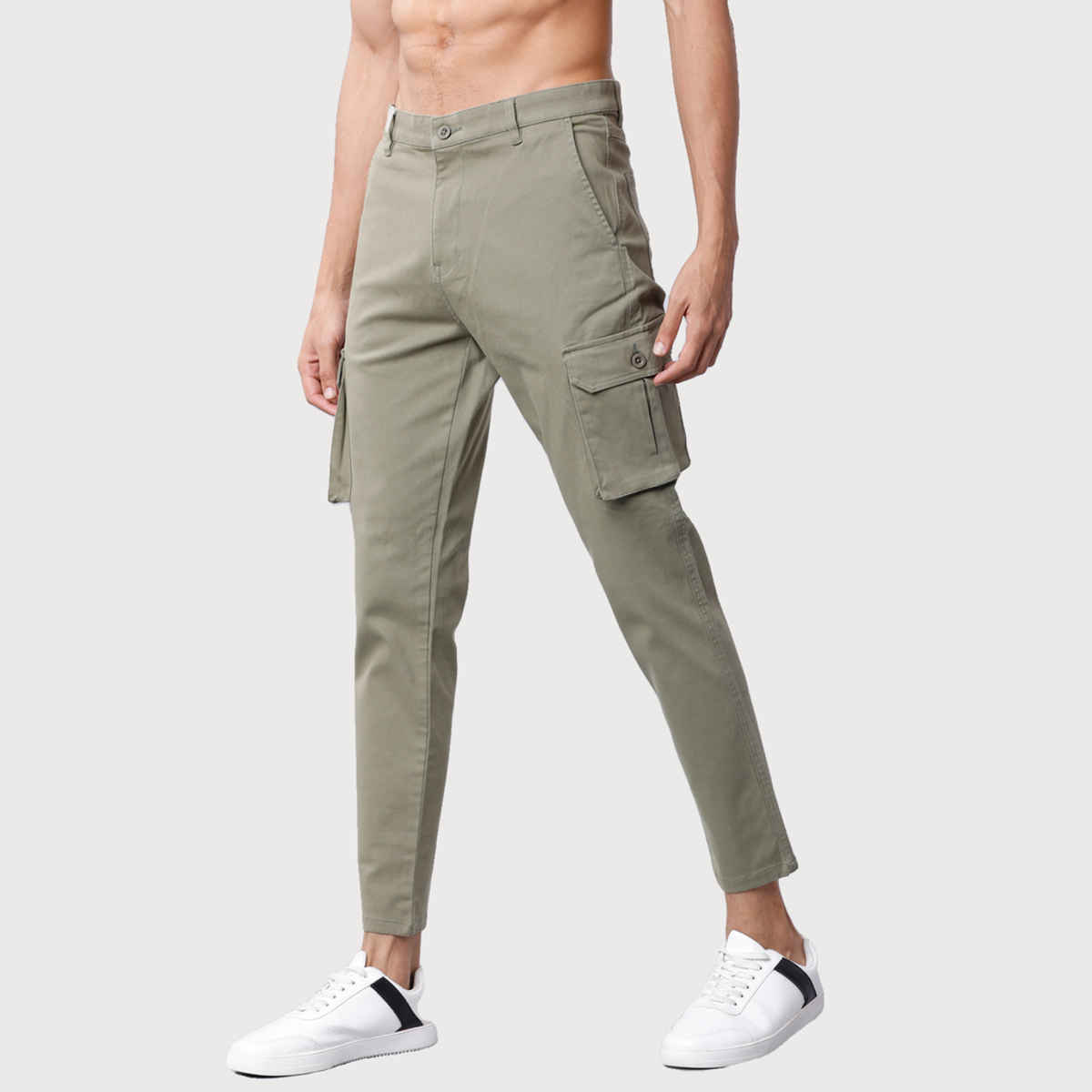 HIGHLANDER Men's Slim Fit Solid Cargos | Capulet Olive - 30