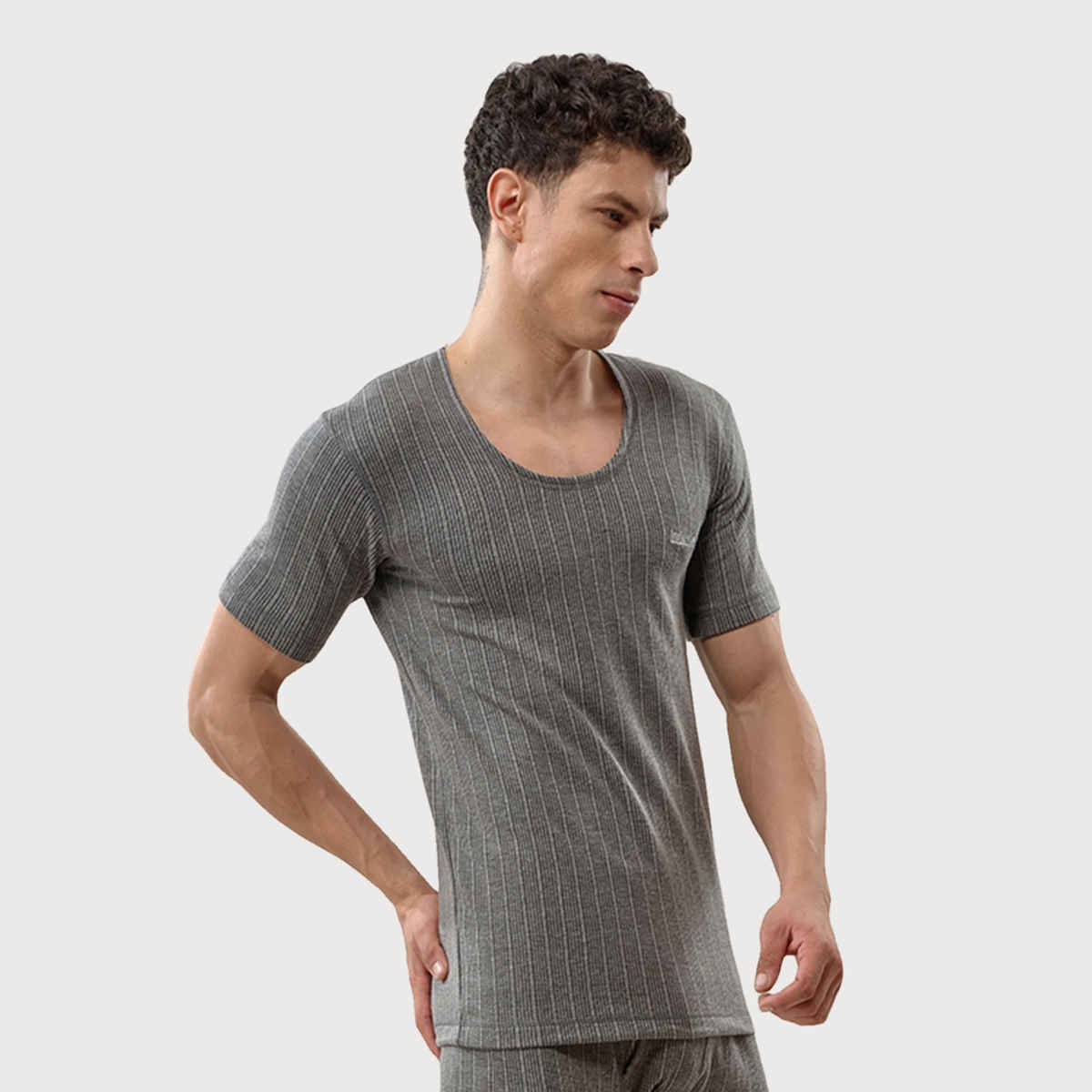 Lux Inferno Round Neck Half Sleeve Thermal Top for Men | Charcoal | 105 | 3XL