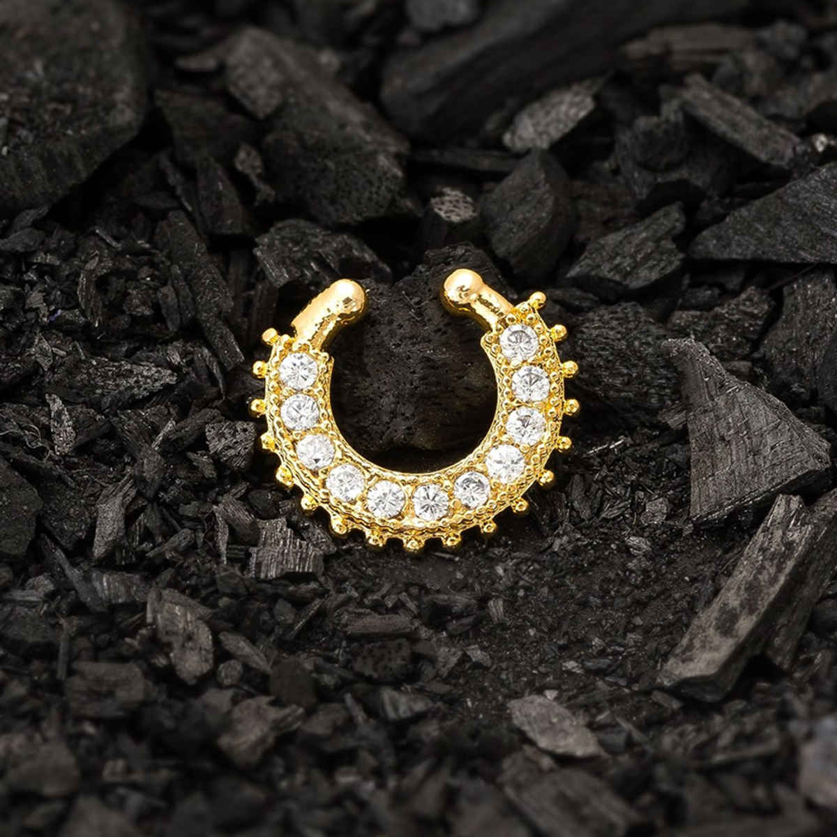 Aadita American Diamond Nose Pin for Women - Silver Plated CZ Nath, Non-Pierced & Pierced Options