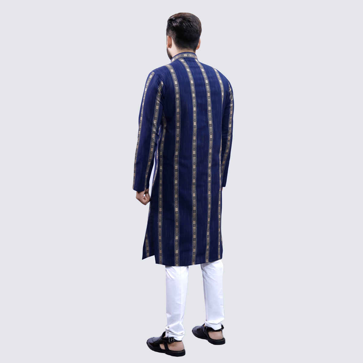 Tibra Collection Men Straight Kurta - Navy | Striped | Cotton Blend | L
