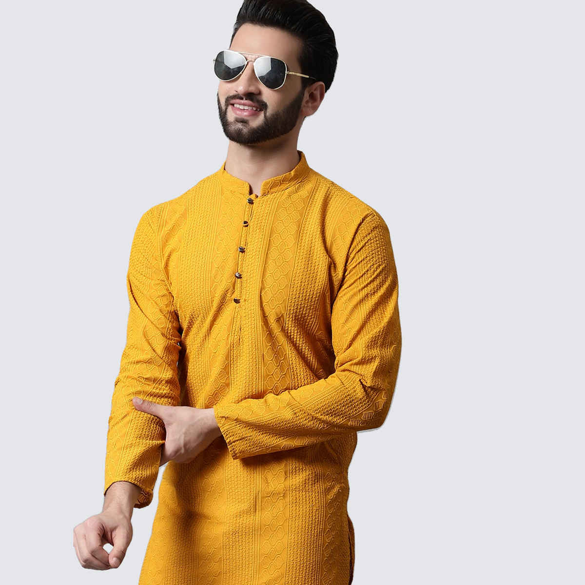 Jompers Men's Kurta | Ko 640 | Mustard - M