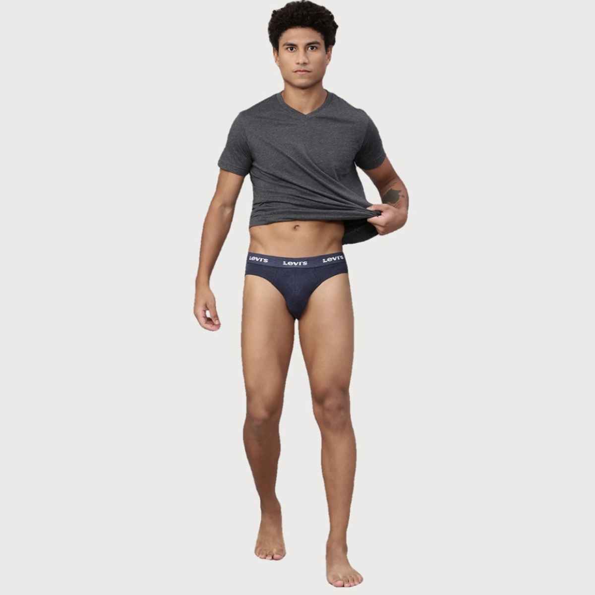 Levi's Innerwear Men's Solid Cotton Ultrasoft Waistband Brief | Light Grey and Navy - XL