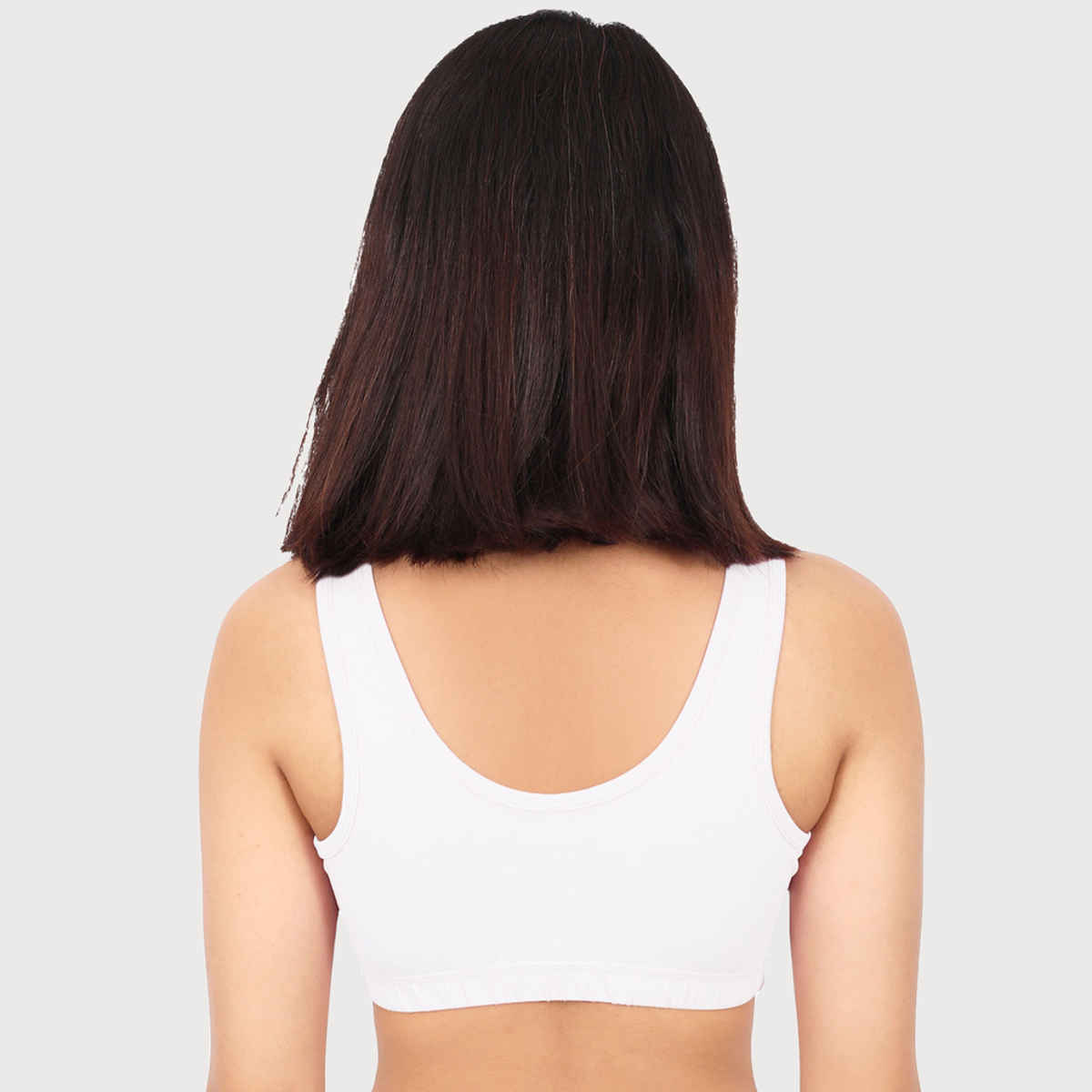 D'Chica Double-Layer Broad Strap Cotton Sports Bra | Non Padded | White | S