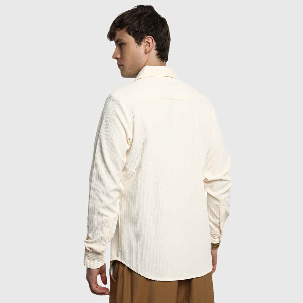 Campus Sutra Men's Stripe - Creased Shirt | Pale Yellow - L