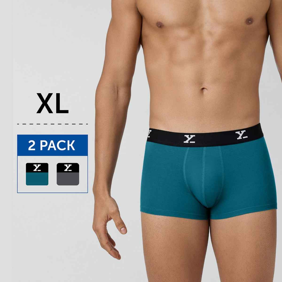 XYXX Men's Ace Modal Solid Trunks Pack of 2, Blue & Grey| XL