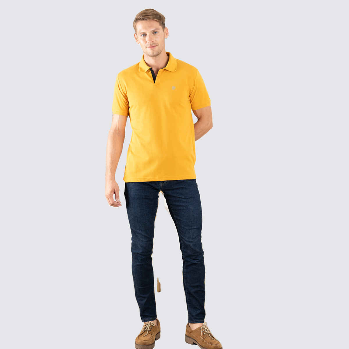 Lux Cozi Men's Cotton Polo T-Shirt, Mustard, S