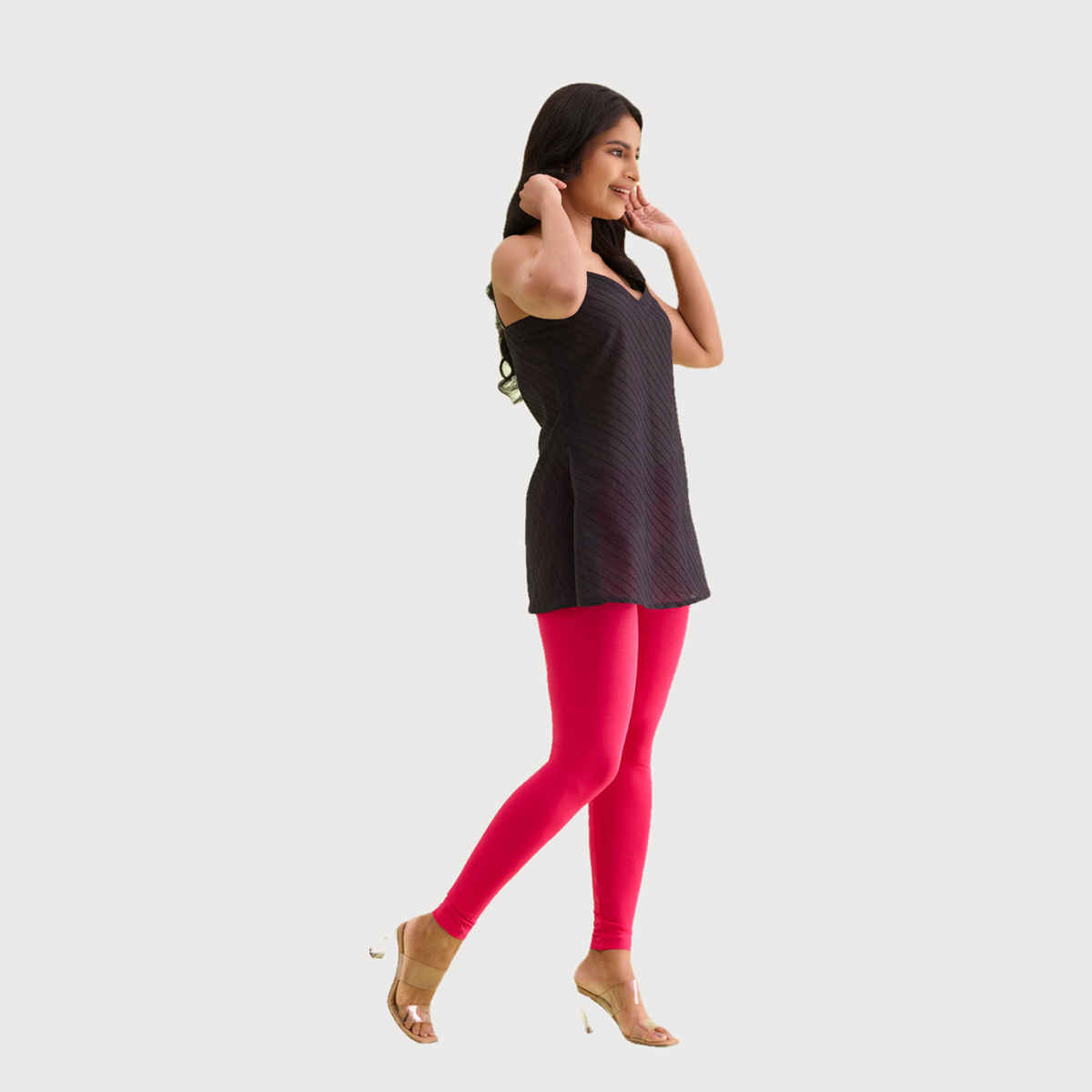 Go Colors Women's Solid Mid Rise Ankle Length Leggings | Young Fuchsia - XL
