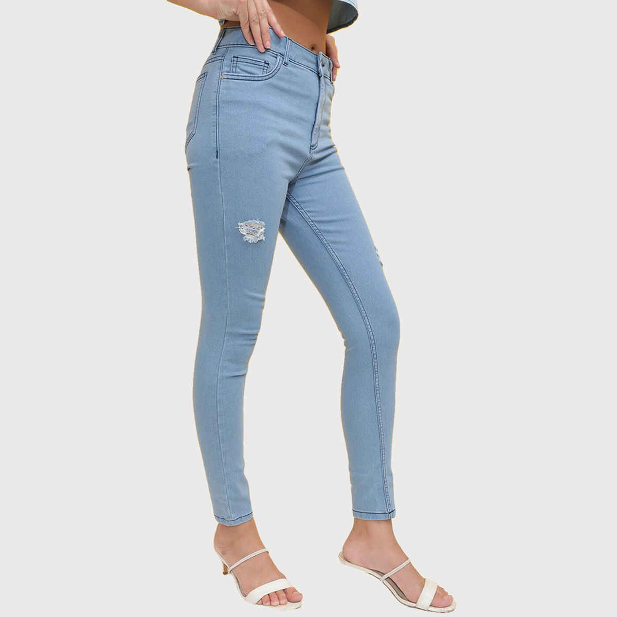 Freehand Women's Distressed Skinny Fit Denim Jeans | Blue - 30