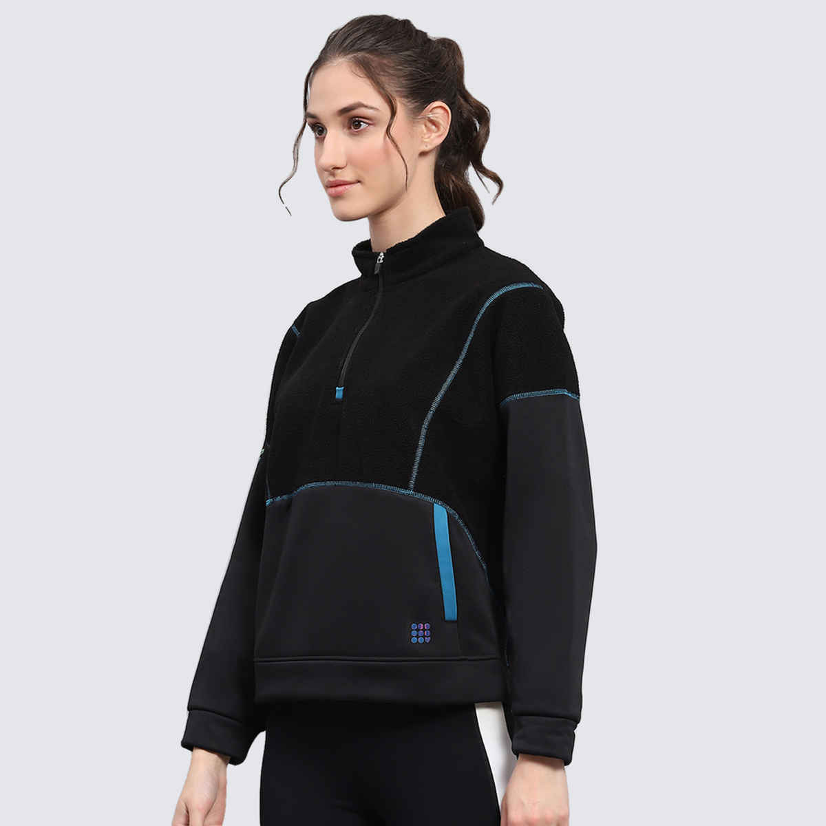 Rock.It By Monte Carlo Womens Solid Black Mock Neck Full Sleeve Sweatshirt | 2240102697-2-36 | M