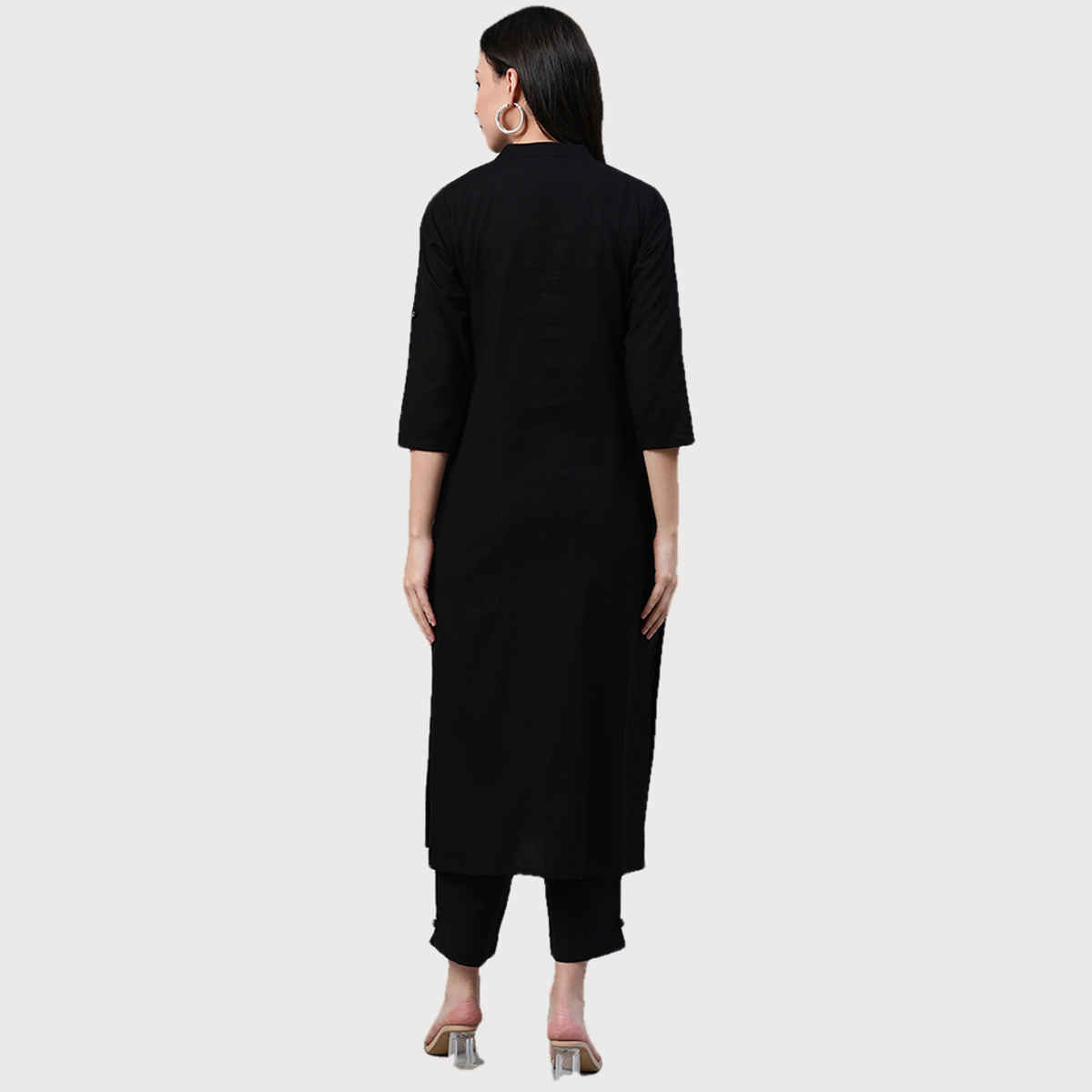 Libas Women Black Cotton Solid Straight Kurta - 12026Os