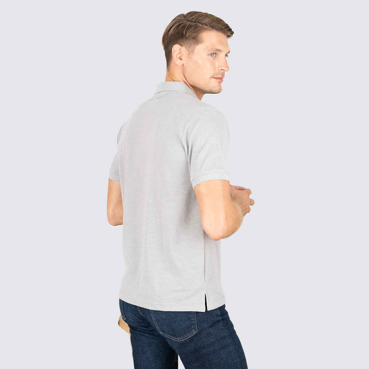 Lux Cozi Men's Cotton Polo T-Shirt, Grey Melange, M