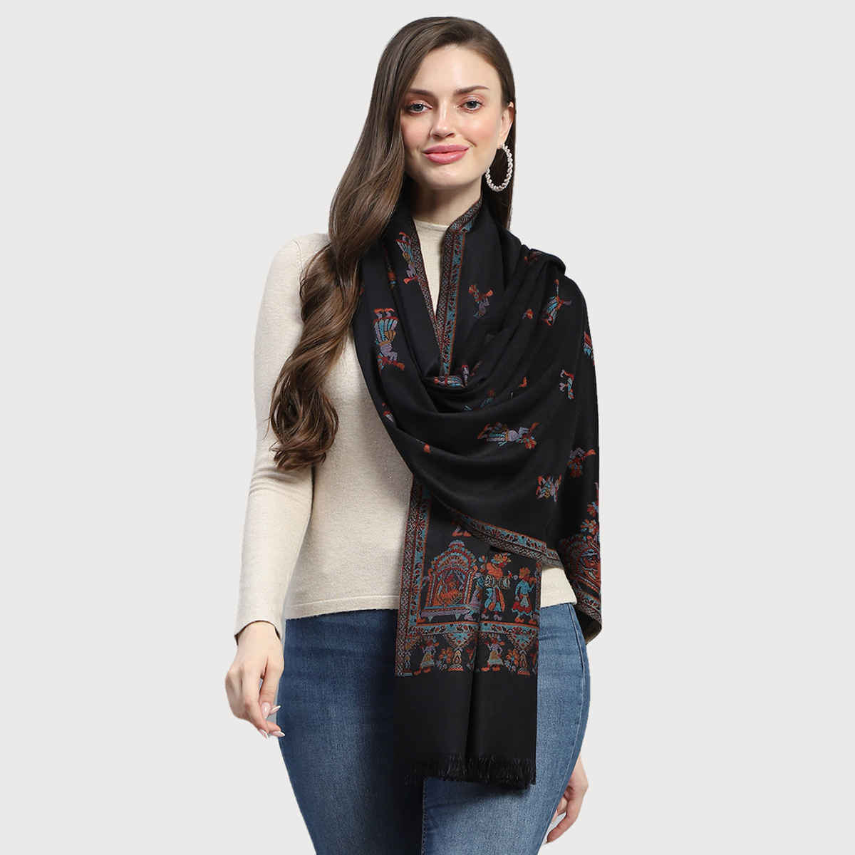 Monte Carlo Womens Self Design Multi Colored Stole (224Stl4399-0-28) (L 200 Cm X W 70 Cm)