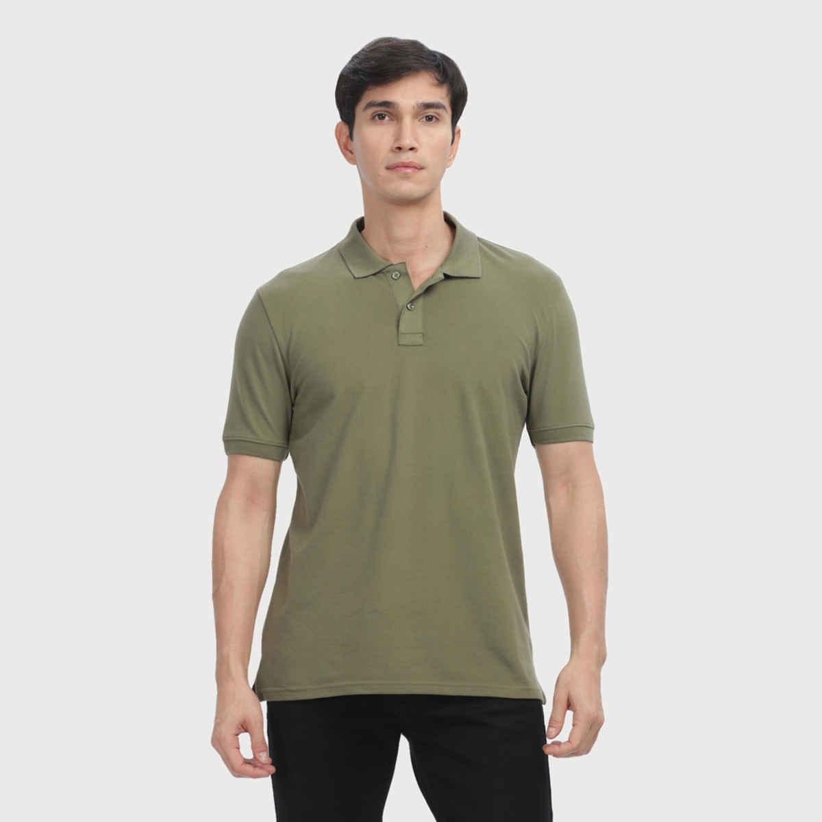 OUTLAWS Men's Premium Cotton Lycra Polo T-Shirt | Olive - XL