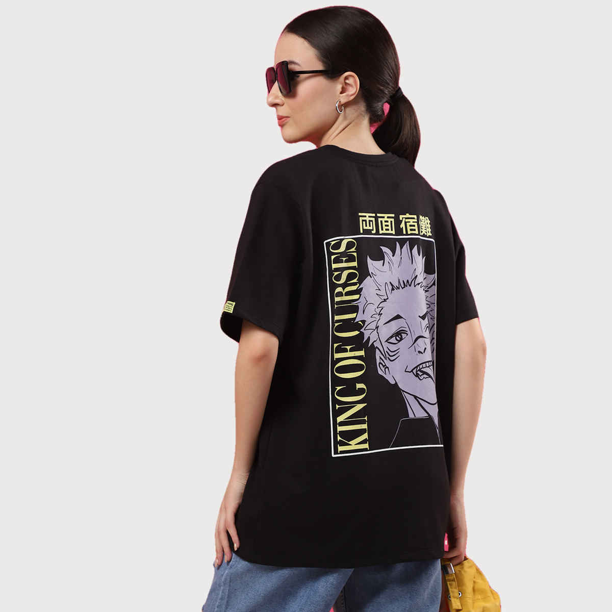 Rigo Women Terry Oversized Printed T-shirt | Black - L