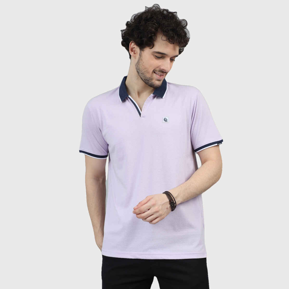 Bushirt Men's V-Neck Polo T-shirt | Lilac - L