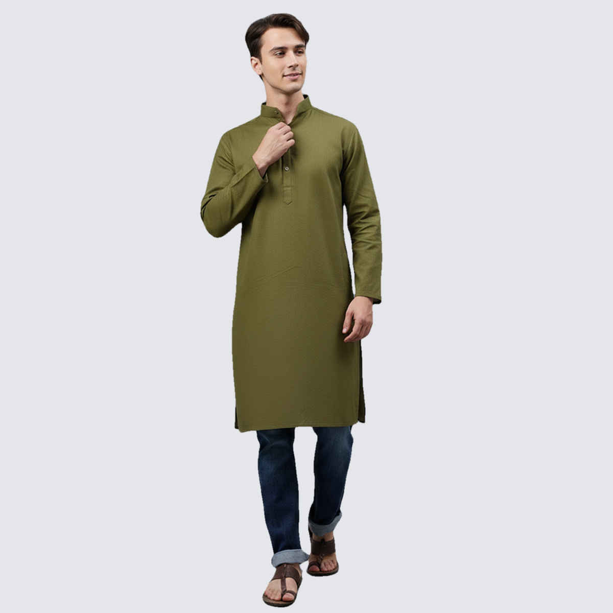 Mad Over Print Men's Kurta | Olive Green - S
