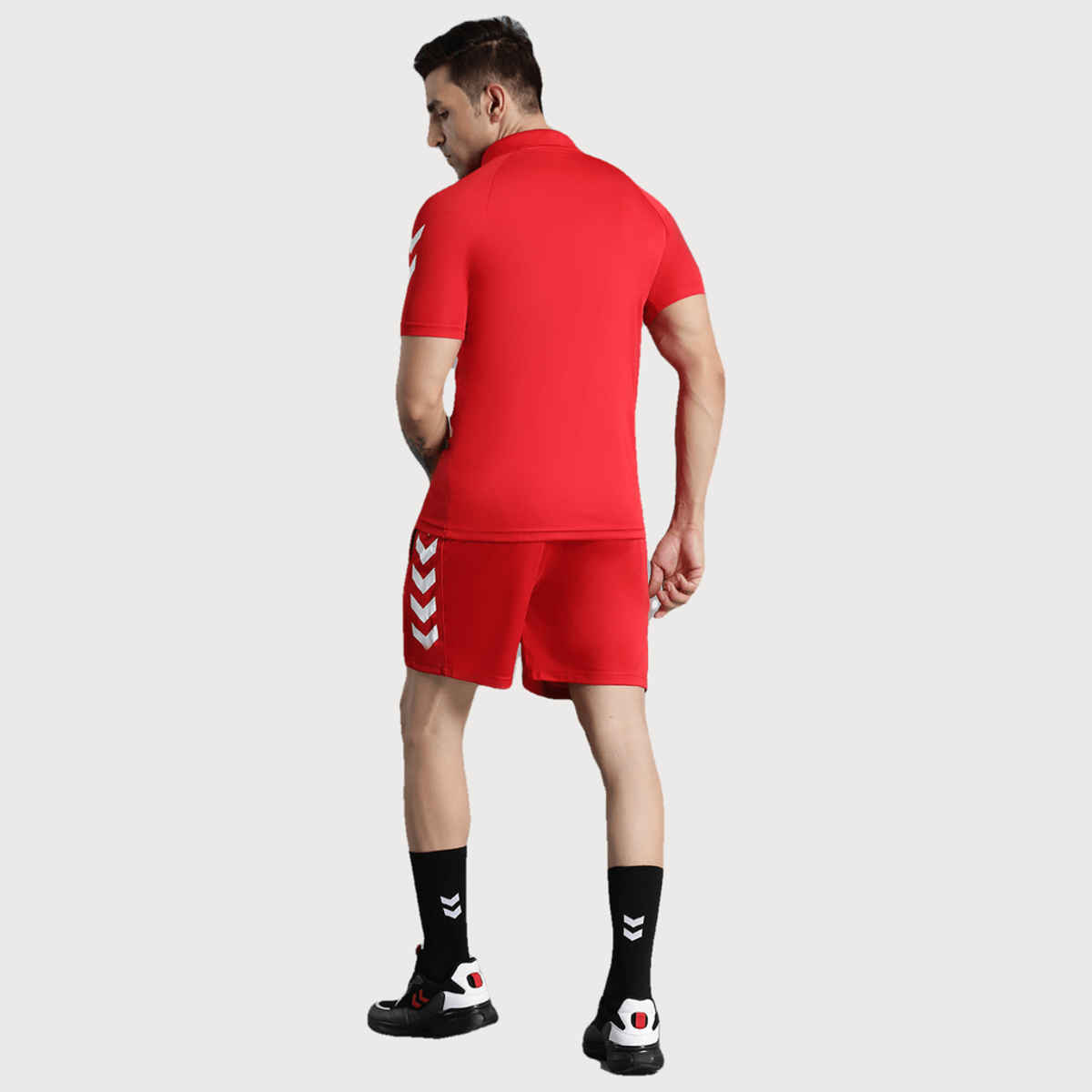 hummel Men's Core Functional Polo Neck Solid Regular Fit Gym T-shirt | True Red - XL