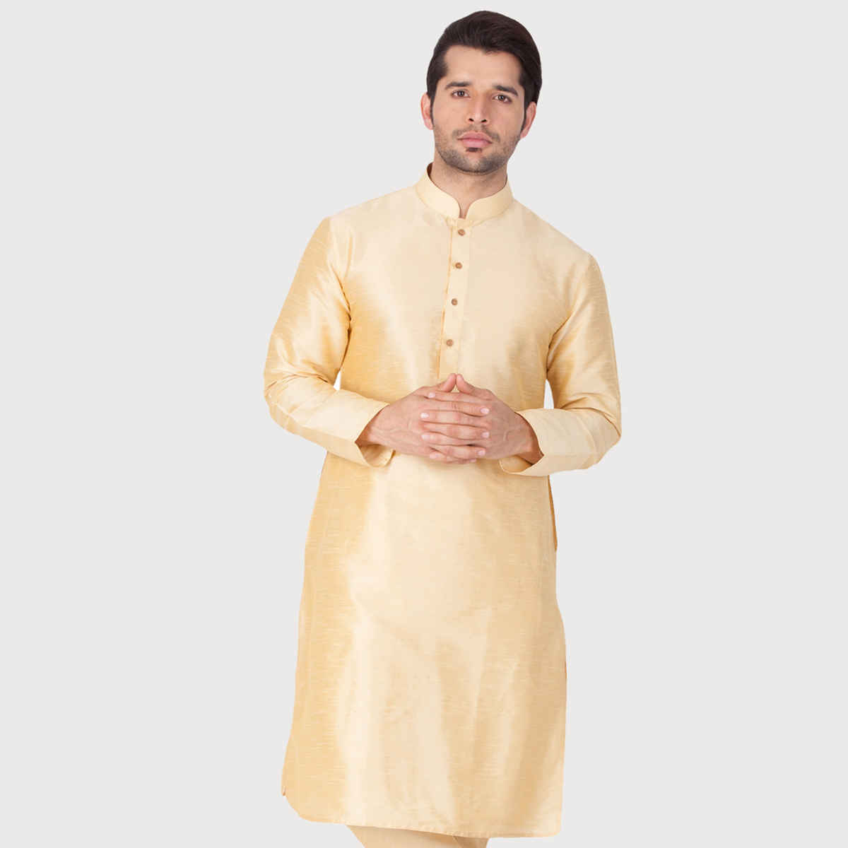 Vastramay Men's Silk Blend Kurta | Gold - M