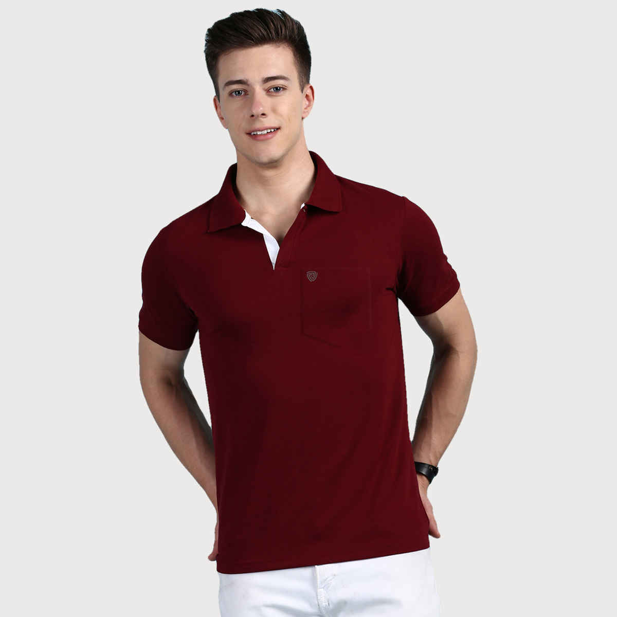 Lux Cozi Men's Solid Cotton Polo T-shirt with Pocket | Maroon - XL