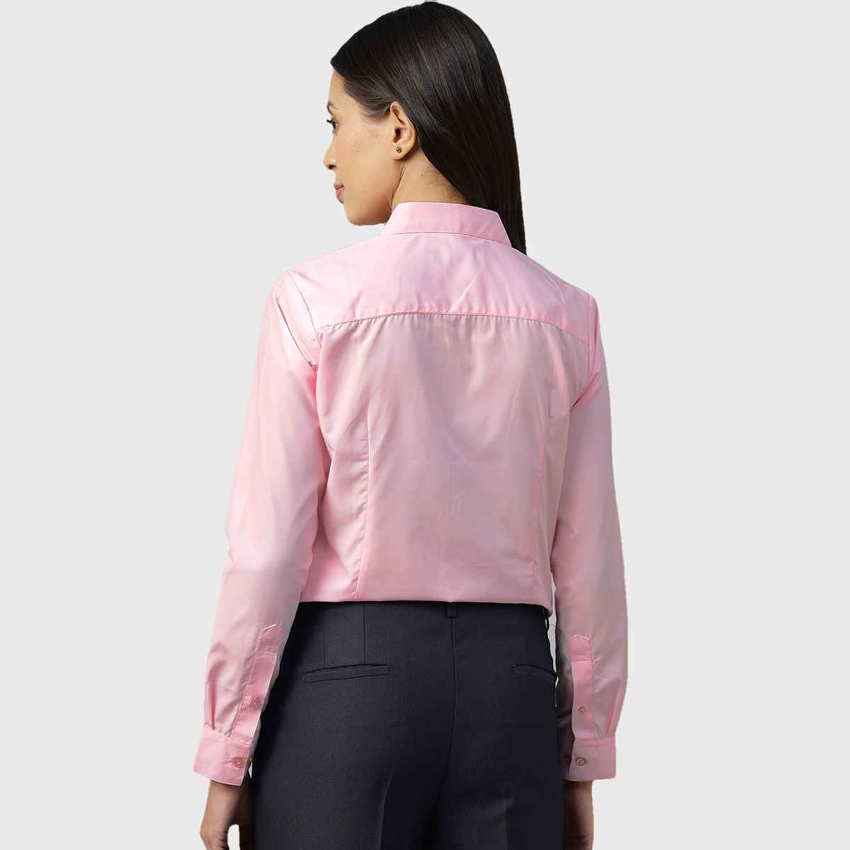 English Navy Women's Solid Regular Fit Polyester Formal Shirt | Pink - M
