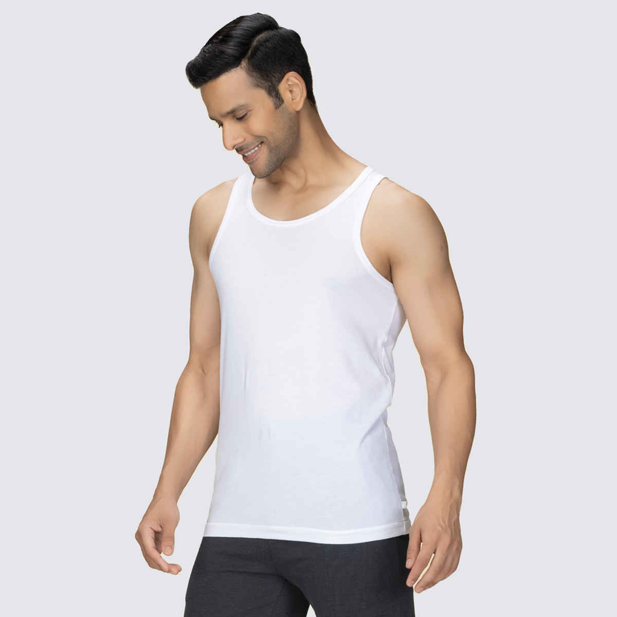 XYXX Men's Cotton Solid Polar White Vest| M