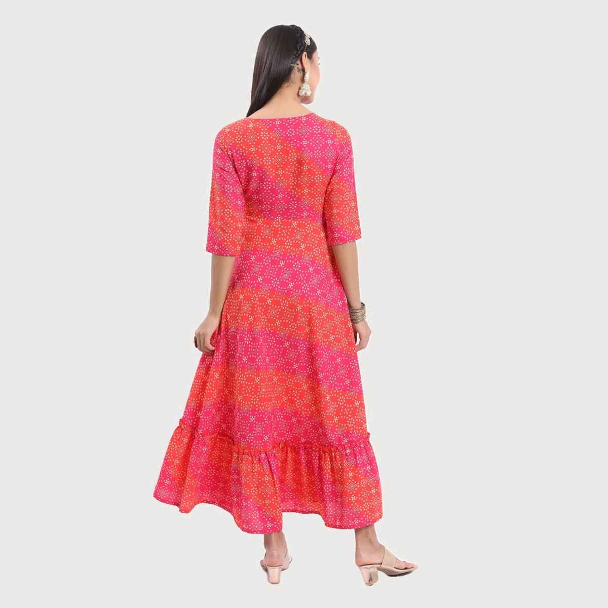 Ketch Women Ethnic Motifs Printed Maxi Dress | Fuchia | M