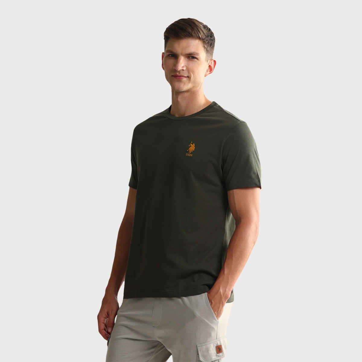 U.S. Polo Assn. Men's Solid T-shirts | Blue Melange & White - M