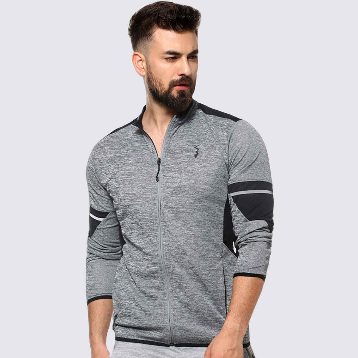 Campus Sutra Men's Activewear Jacket With Contrast Detail | Grey - M