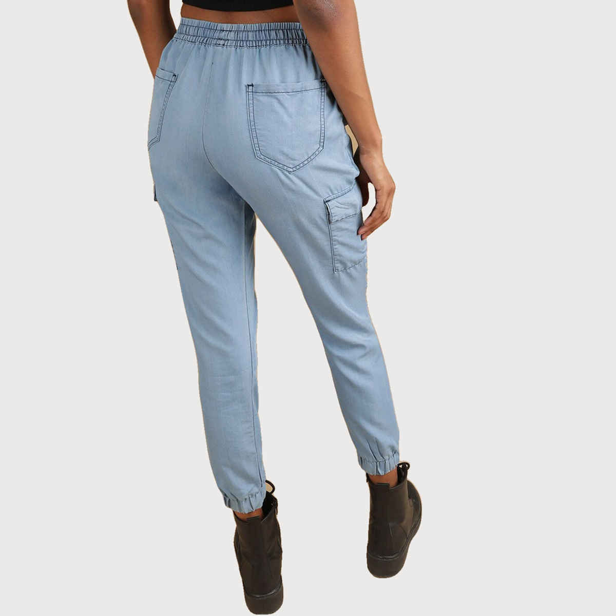 Freehand Women's Denim Cargo Jogger | Blue - 28