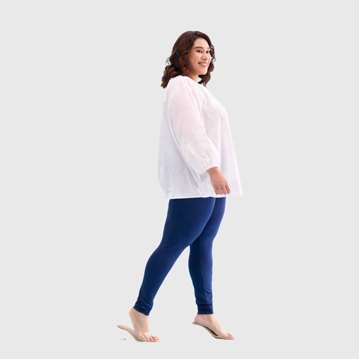 Go Colors Women's Solid Mid Rise Churidar | Navy - S