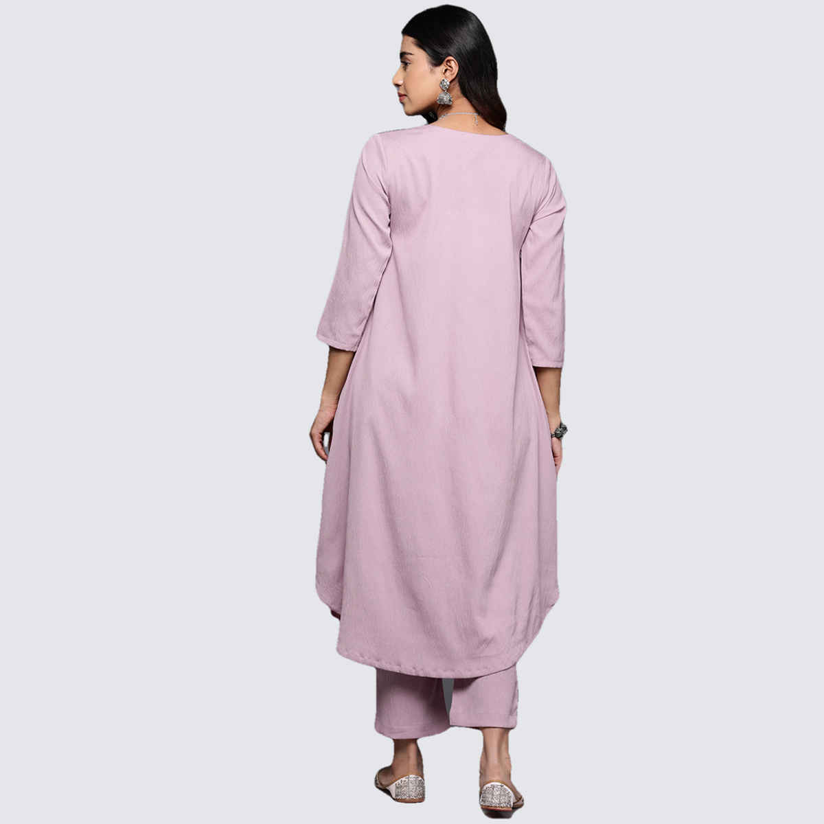 Varanga Women's Empire Gathered Details A-Line Kurta Paired with Tonal Bottom | Pink - S