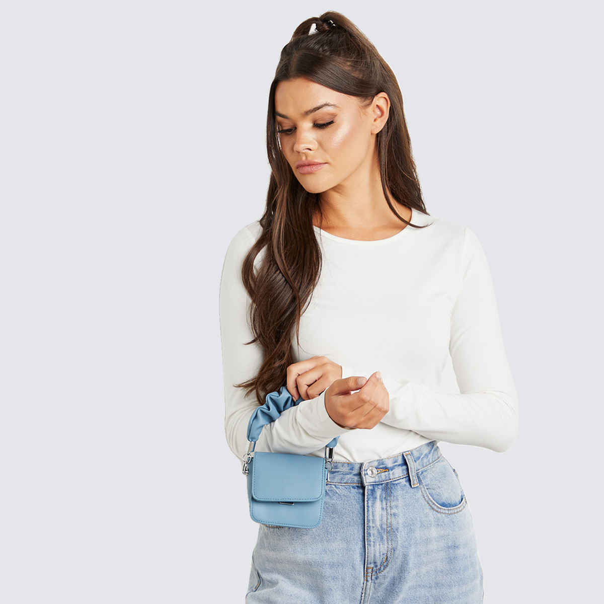 Styli Women's Gathered Top Handle Flap Mini Handbag | Blue