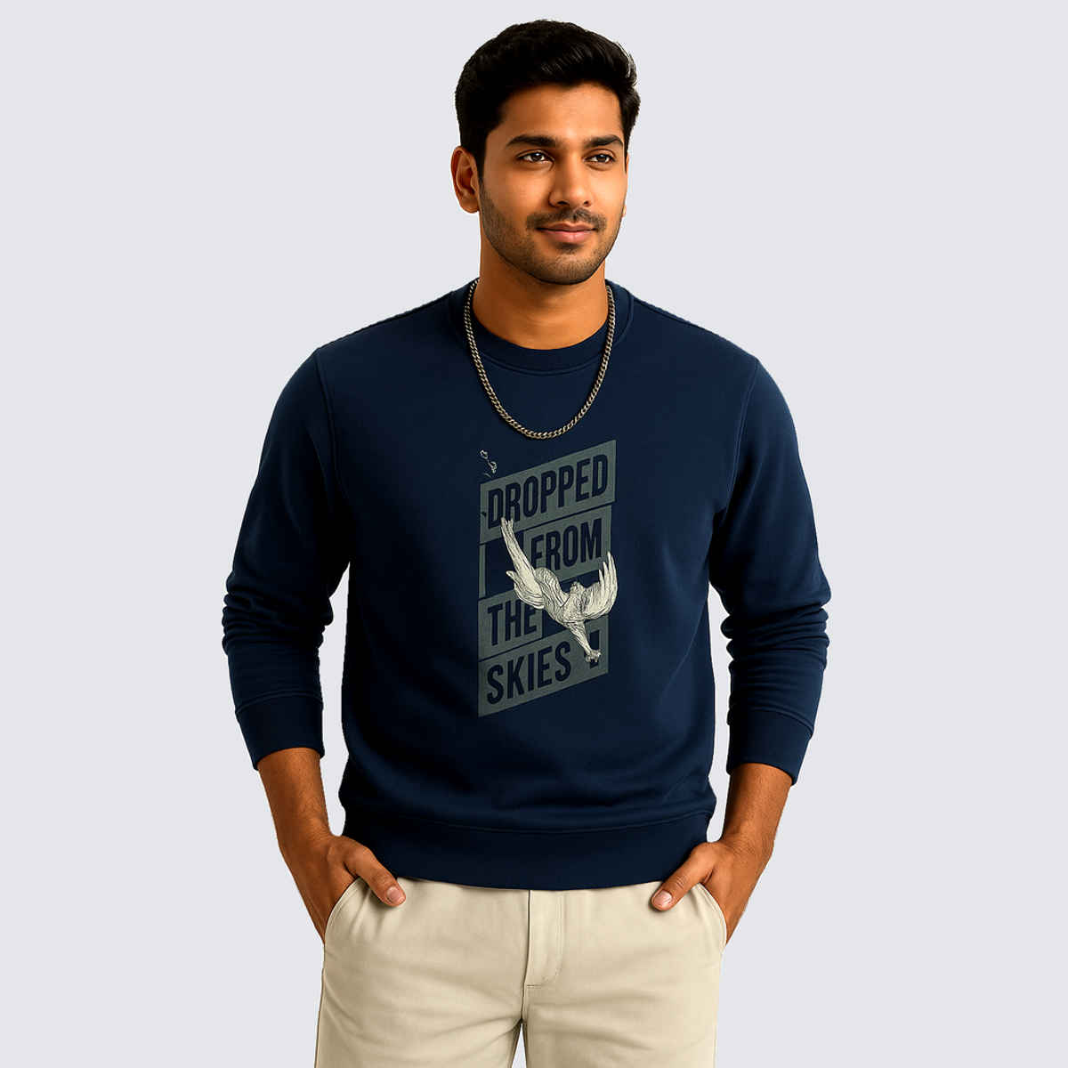 Gcyx Men's Pure Cotton Sky Drop Sweat Shirt | Navy - M