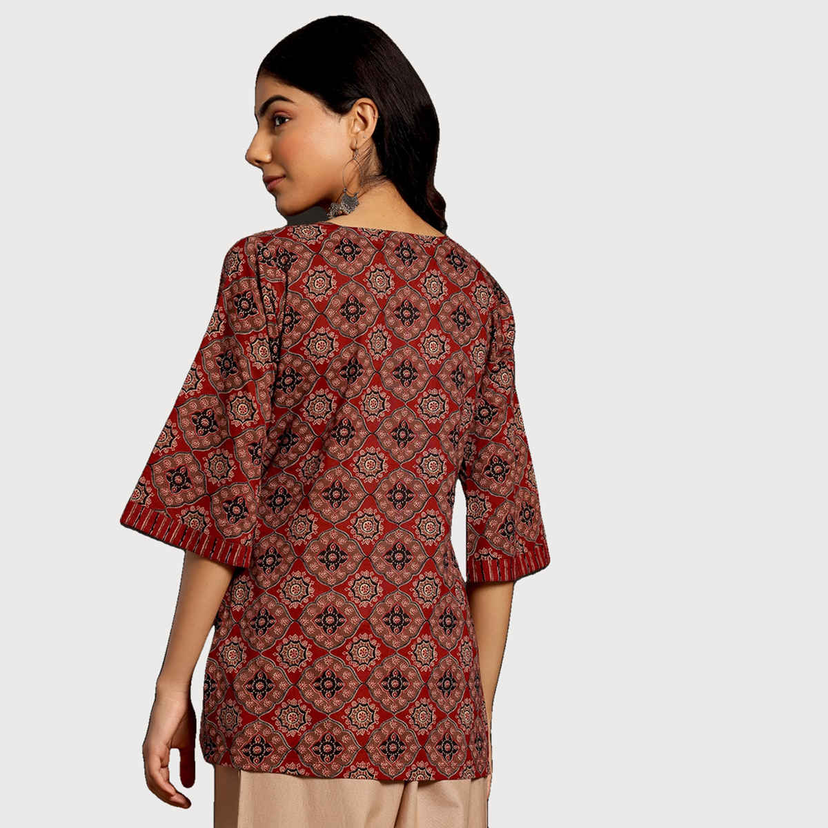 Libas Women Ethnic Motif Maroon Kurti With Flared Sleeves - 26844L