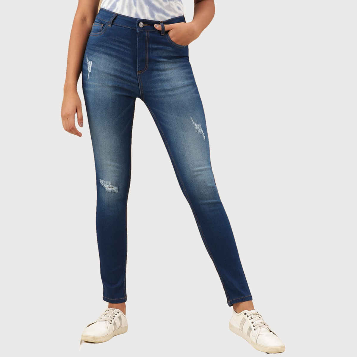 Freehand Women's Distressed Skinny Fit Denim Jeans | Blue - 30