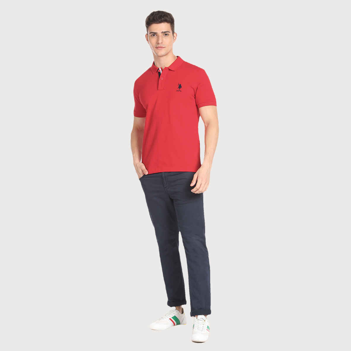 USPA Solid Pique Cotton Polo T Shirt For Men - Red - XL