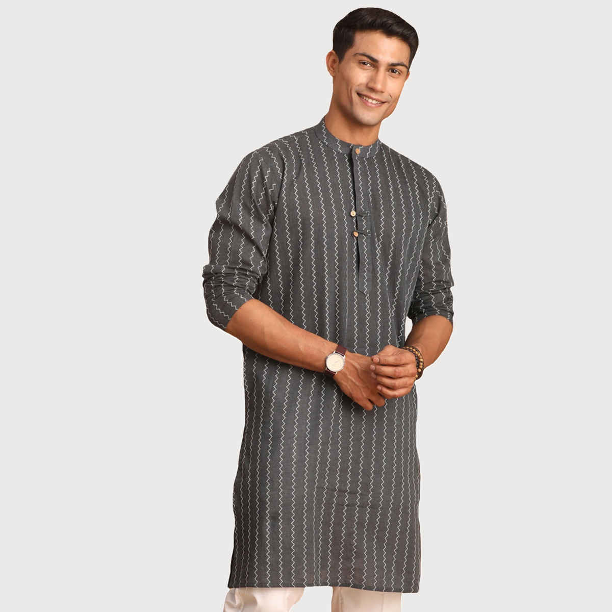 Vastramay Men's Cotton Kurta | Grey - M
