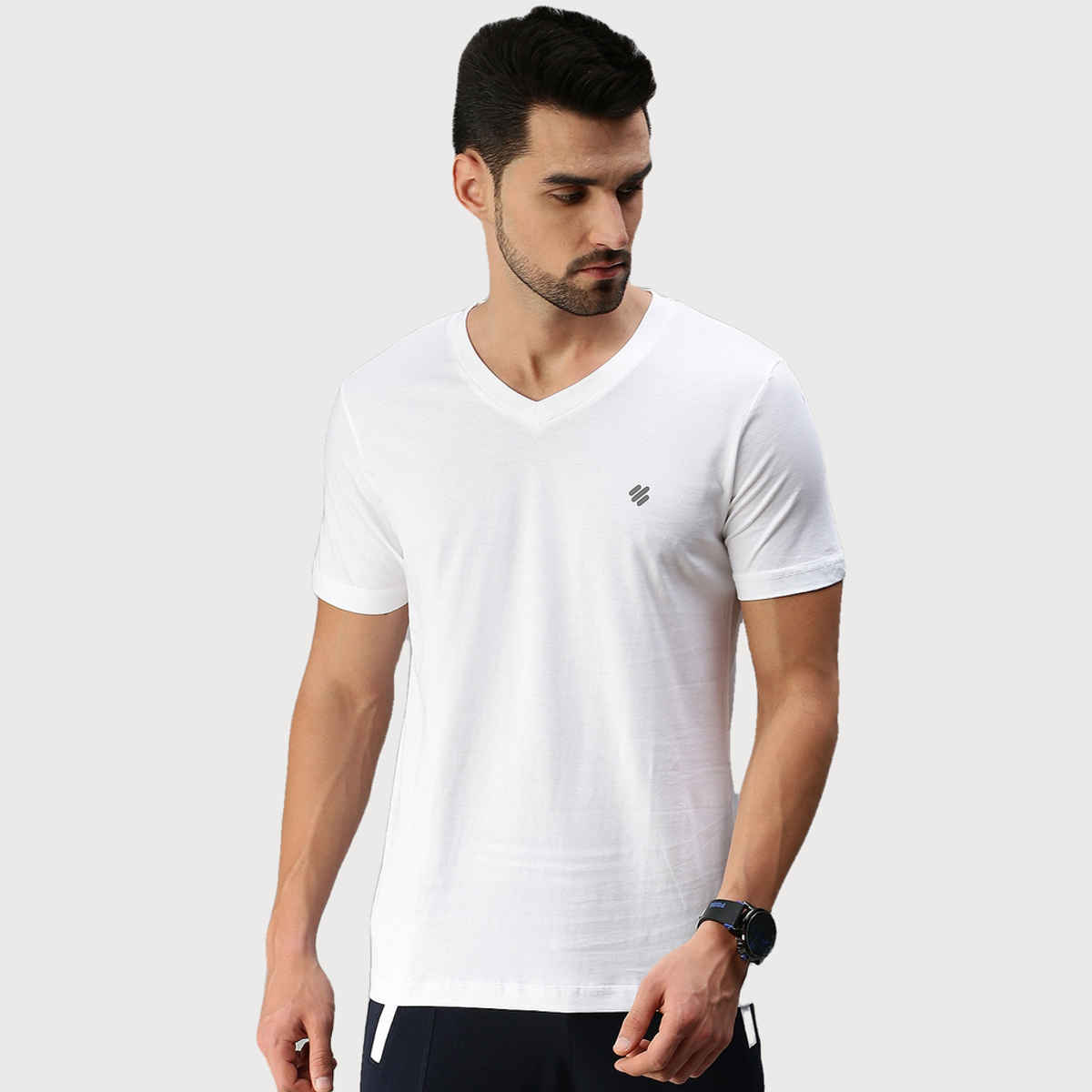 ONN Premium Men's Solid Pure Cotton V Neck T-shirts | White | Size - S