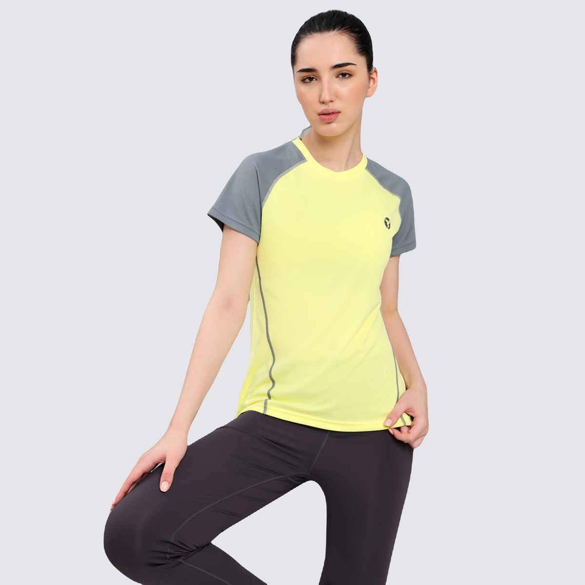 Technosport Women Colorblock Slim Fit Round Neck Sports T-shirt with Technocool - Wax Yellow XXL
