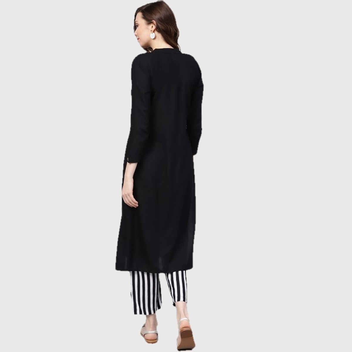 Ishin Women Solid Kurta with Trouser | KURPLPSF-493 | Black - M