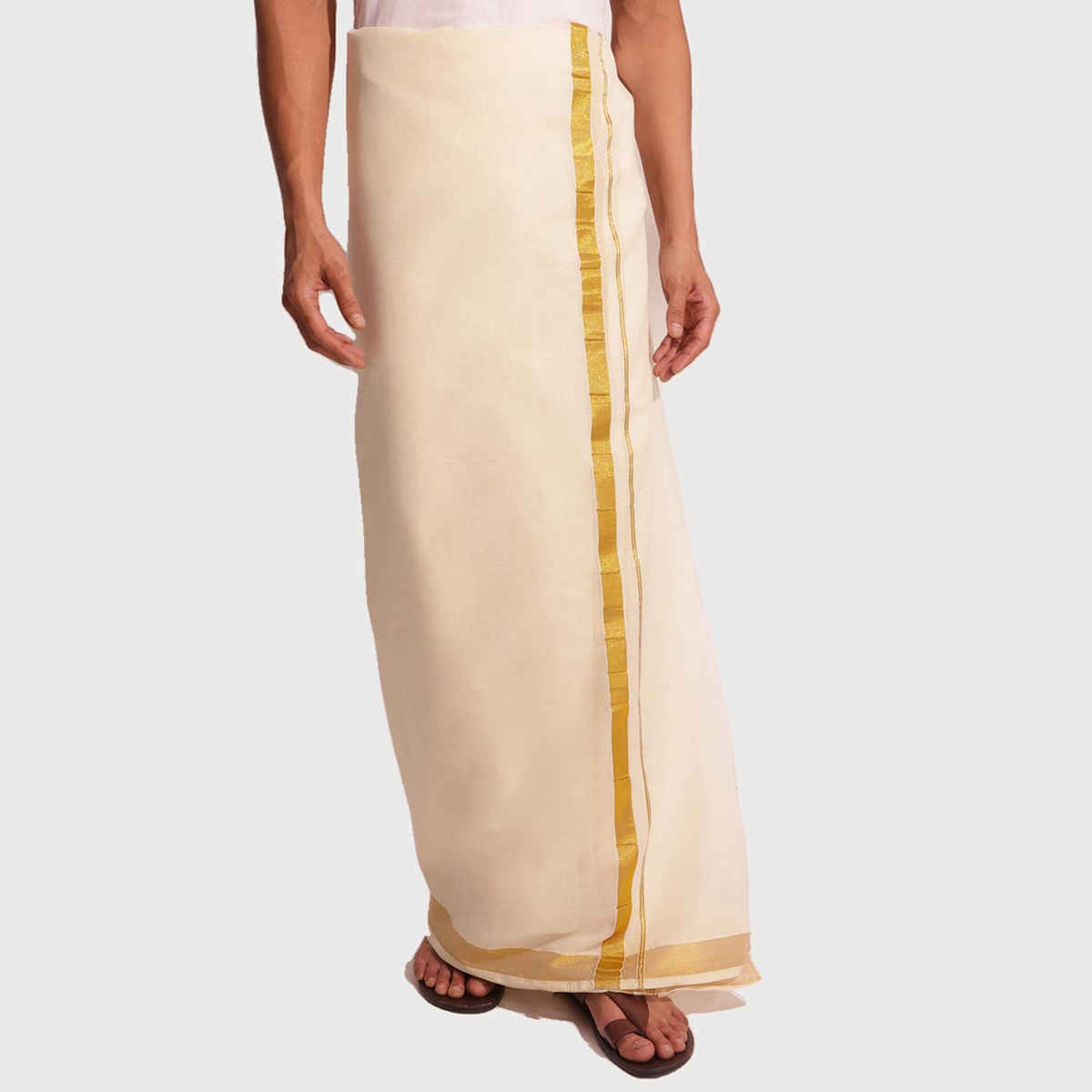 Fabindia Men's Dhoti Cotton Blend Woven | Natural Gold - Free Size