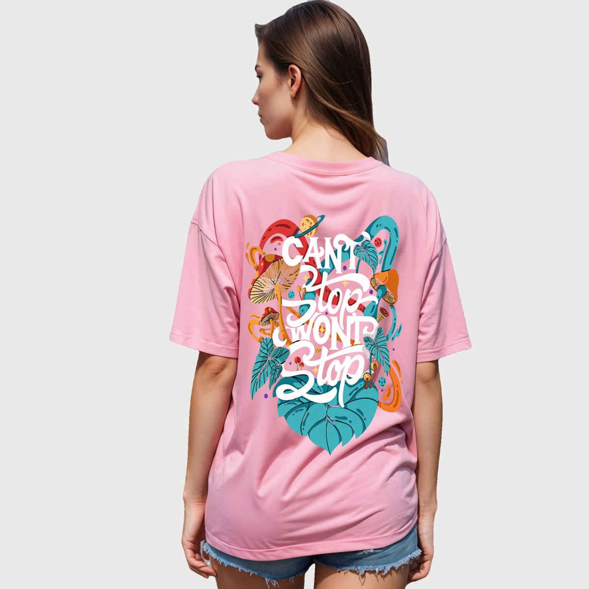 Smartees Women's Oversize Printed T-shirt | WW - 2030 | Pink - M