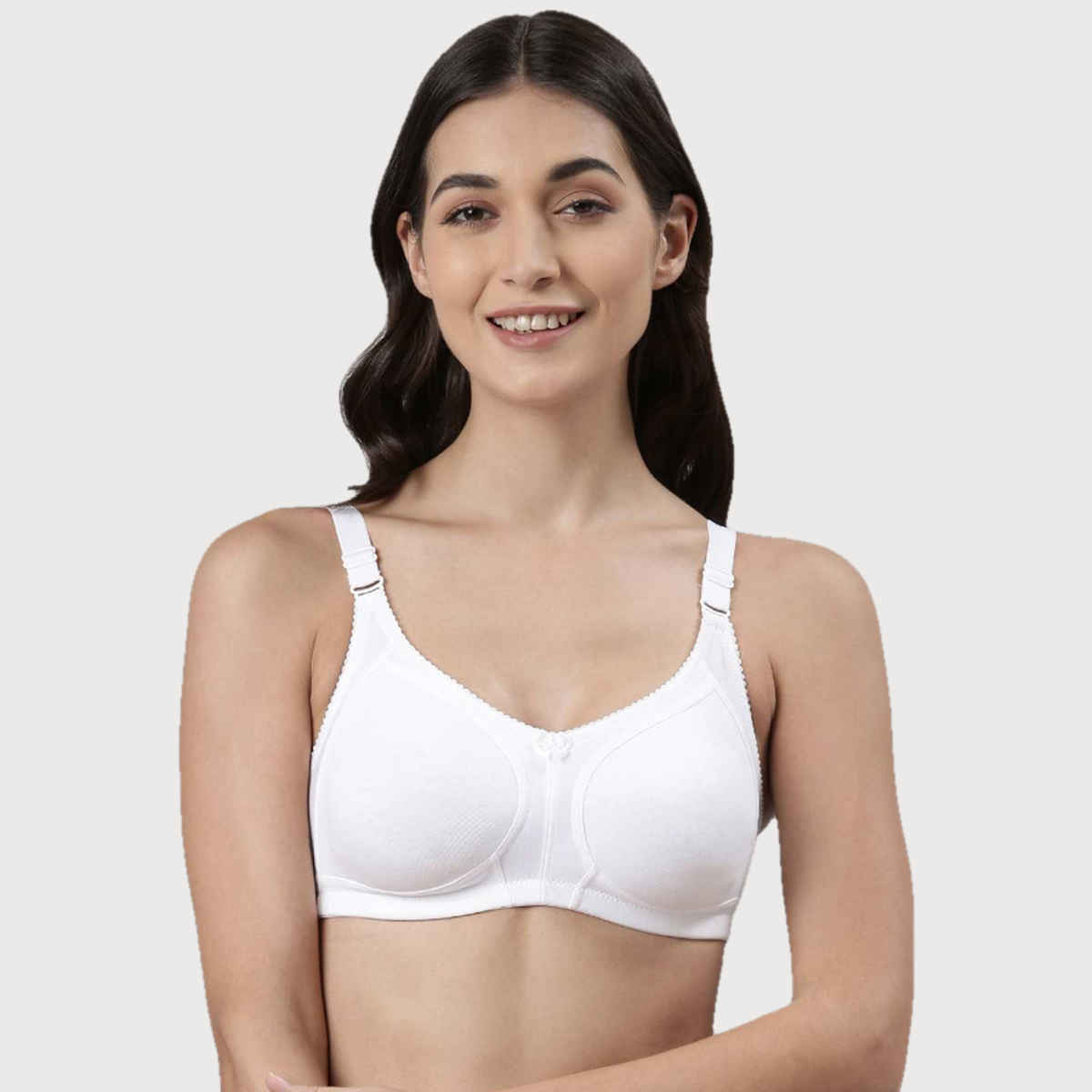 Dollar Missy Women's Combed With Stretchy Elastane Wire-Free Panelled Support Bra | White - 34D