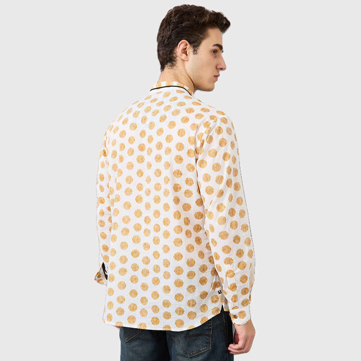 Ethnix by Raymond Men's Fit Pure Cotton Full Sleeve Folded Collar Short Kurta | Light Yellow - M
