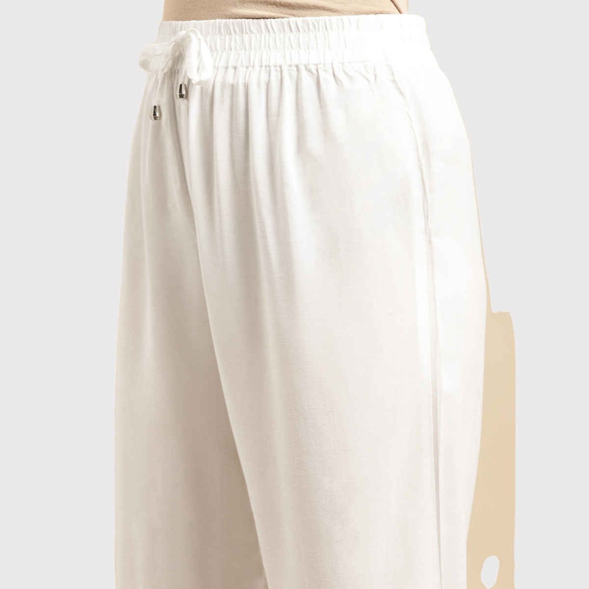 Rangita Women s White Rayon Solid Ankle Length Straight Pant | L