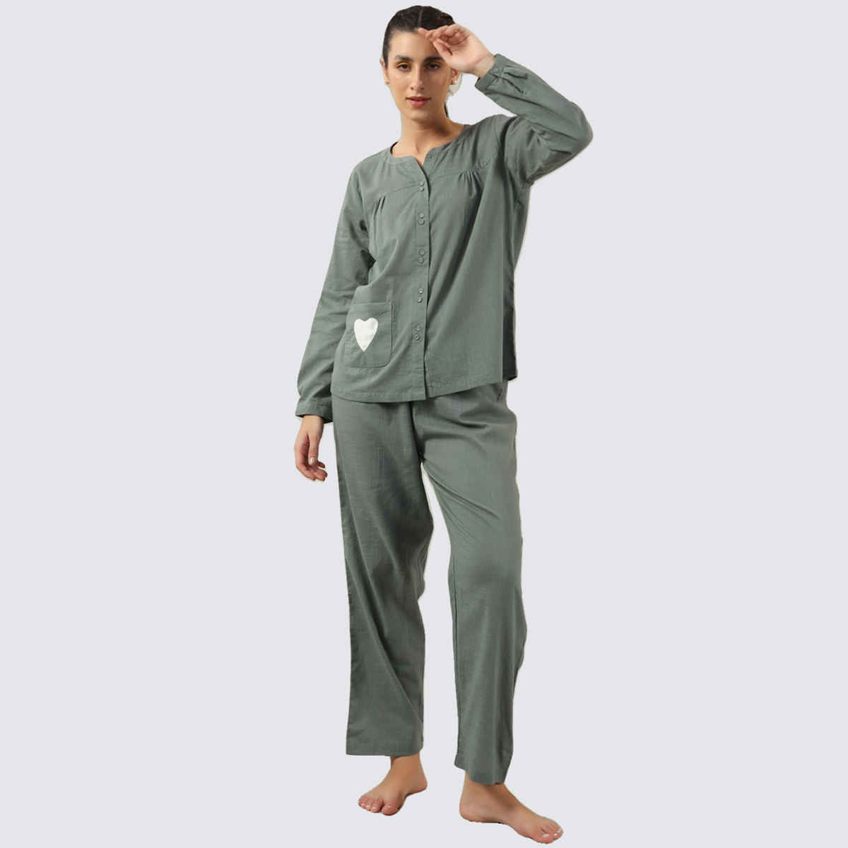 Sanskrutihomes Pure Cotton Night Suit | Sea Green - S